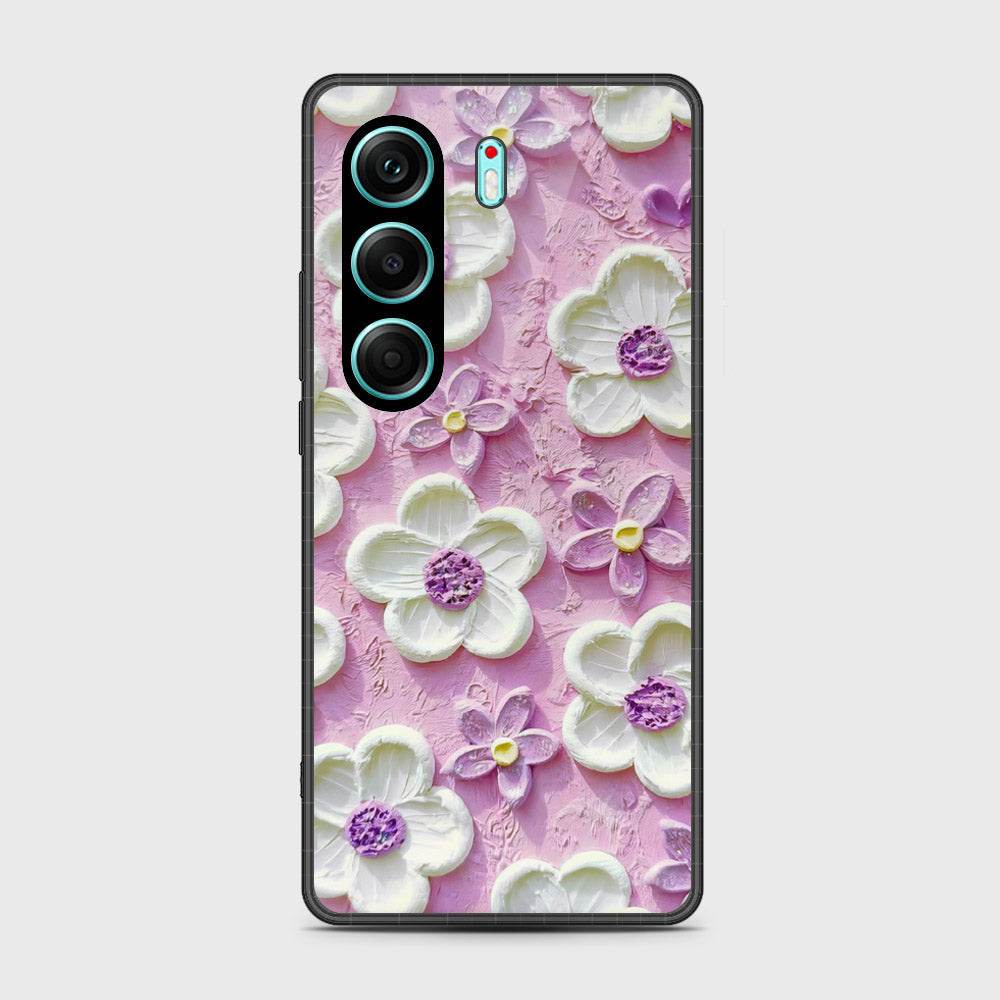 Tecno Camon 40 Cover - Floral Series - Design 4 - Purple & White - HQ Premium Shine Durable Shatterproof Case
