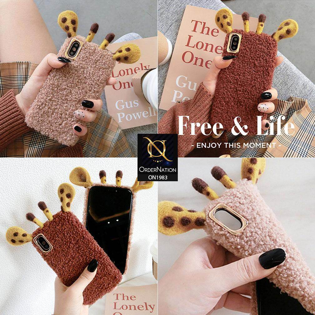 Girlish Cute Summer Winter Giraffe Plush Fur Case For iPhone 11 - Brown - Futurestore.pk