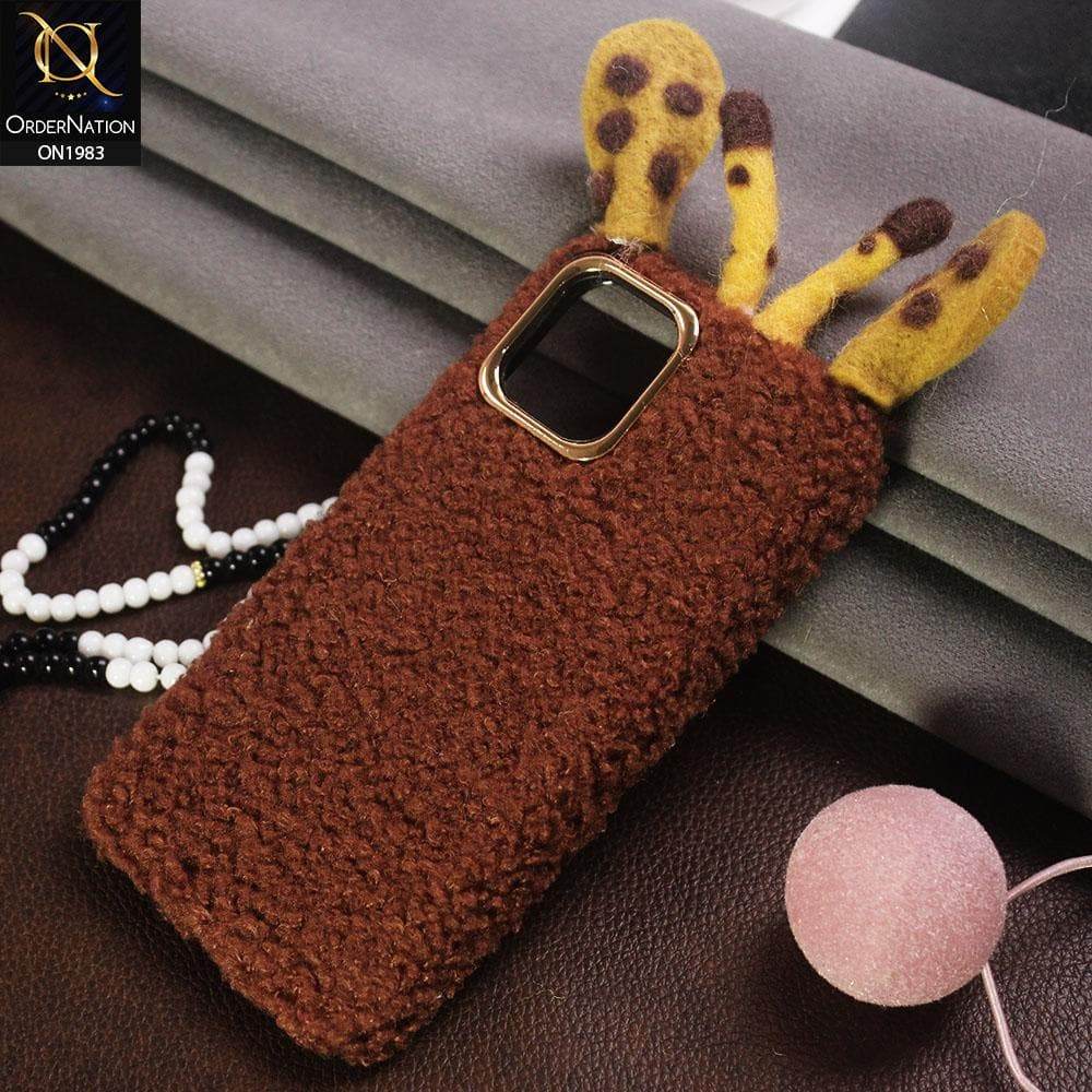 Girlish Cute Summer Winter Giraffe Plush Fur Case For iPhone 11 - Brown - Futurestore.pk