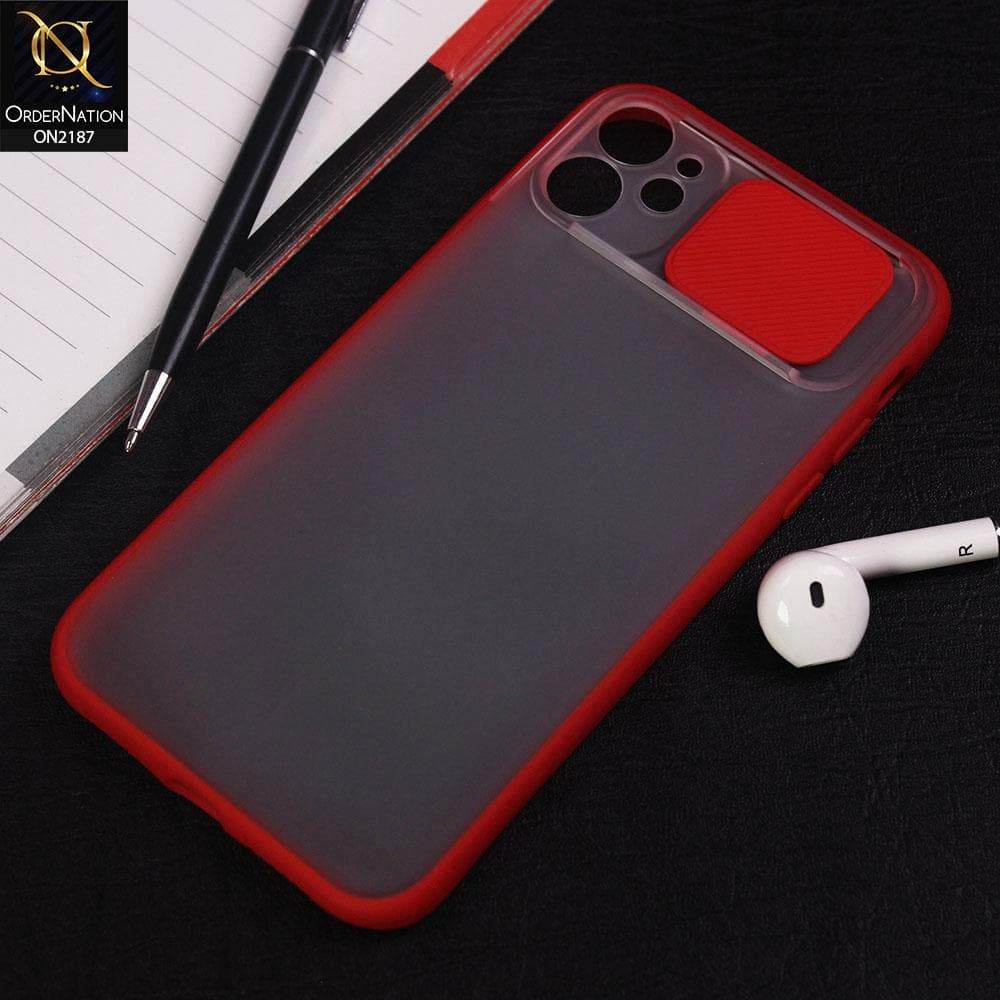 iPhone 11 Cover - Red - Translucent Matte Shockproof Camera Slide Protection Case - Futurestore.pk