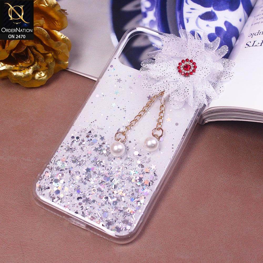iPhone 11 Cover - Design 1 - Fancy Flower Bling Glitter Rinestone Soft Case - Glitter Does Not Move - Futurestore.pk