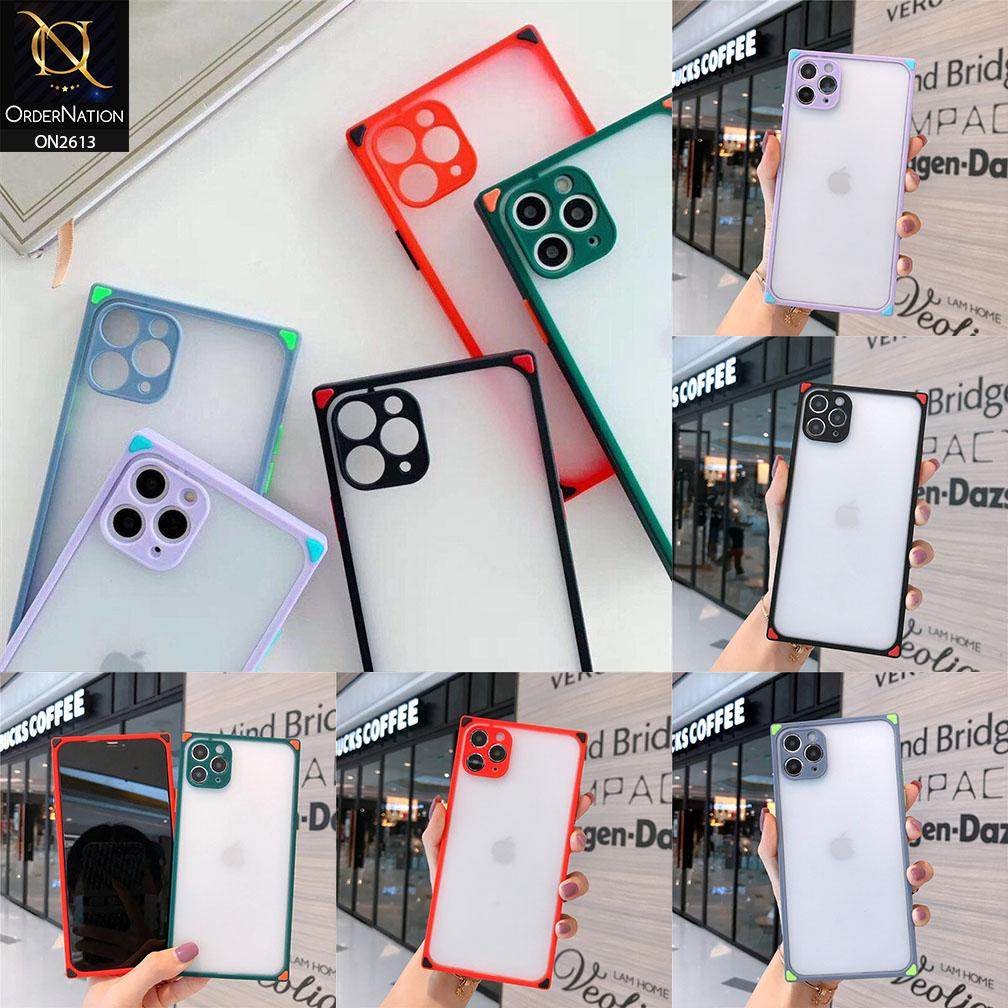 iPhone 11 Cover - Red - Square Style Semi Tranparent Color Soft Frame Matte Hard Case - Futurestore.pk