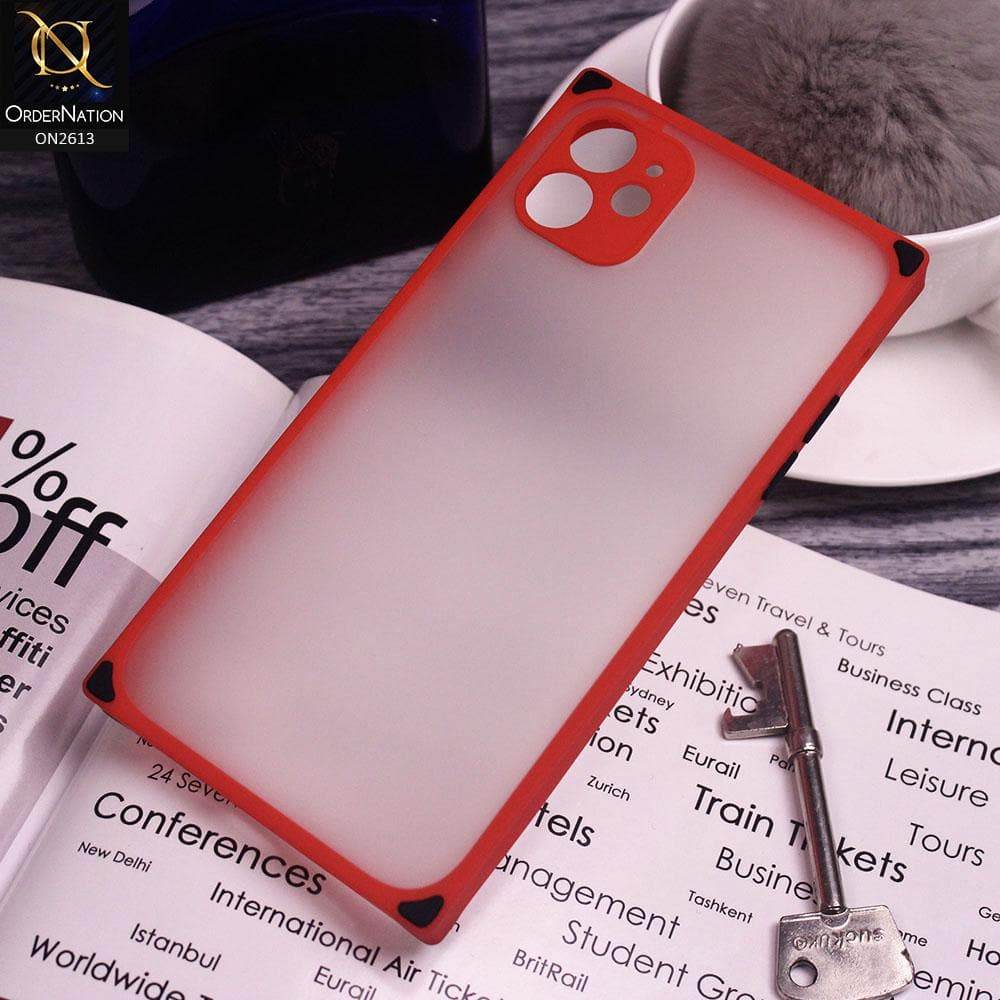 iPhone 11 Cover - Red - Square Style Semi Tranparent Color Soft Frame Matte Hard Case - Futurestore.pk