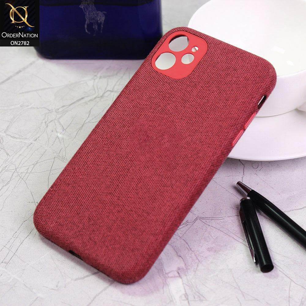iPhone 11 Cover - Red - Luxury Fabric Jeans Texture Camera Protection Case - Futurestore.pk