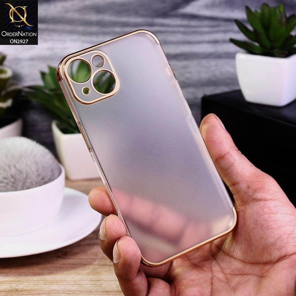 iPhone 13 Cover - Golden - Classic Electroplating Borders Soft Matte Semi Transparent Case