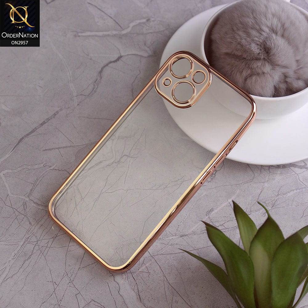 iPhone 13 Cover - Golden -J-Case Soft Color Borders Camera Protection Clear Back Case - Futurestore.pk