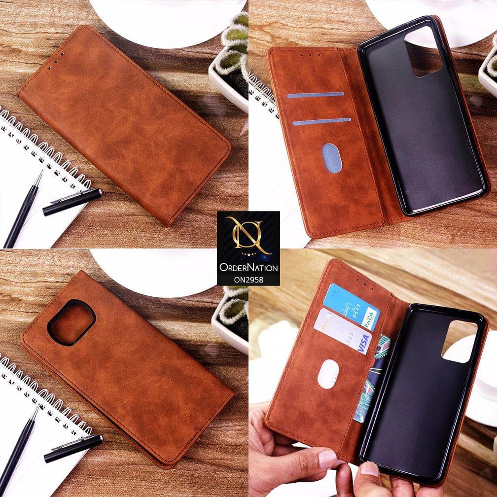 iPhone 13 Cover - Brown - Elegent Leather Wallet Flip book Card Slots Case - Futurestore.pk