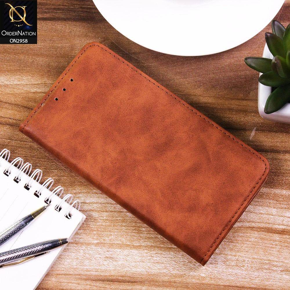 iPhone 13 Cover - Brown - Elegent Leather Wallet Flip book Card Slots Case - Futurestore.pk