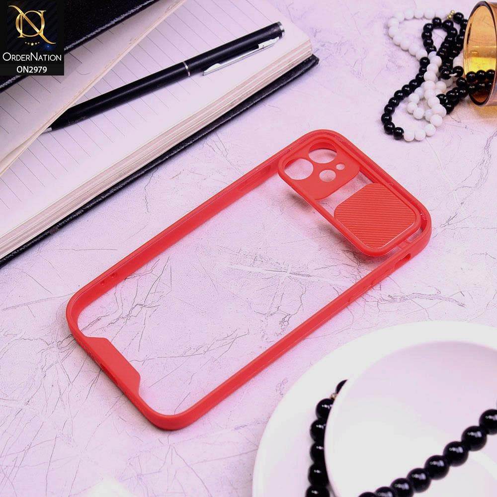 iPhone 11 Cover - Red - Transparent Matte Shockproof Camera Slide Protection Case - Futurestore.pk