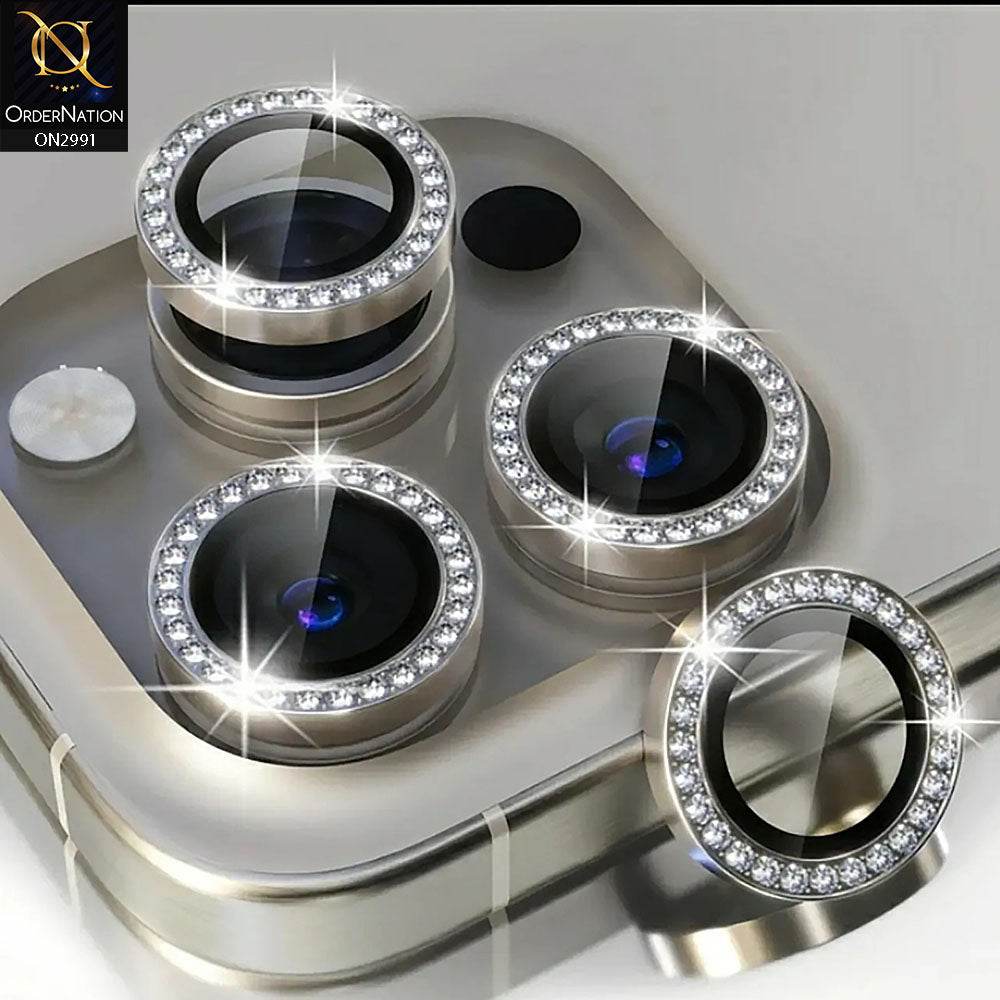 iPhone 16 Pro Max Camera Protector - Titanium - New Girlish Diamond Rhinestones Inlaid Camera Lens Rings Protector - Futurestore.pk