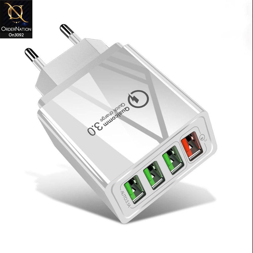SLS-B07 - Qualcomm 3.0 Quick Charger With 4 Port Usb Fast Charging For Latest iPhone, Samsung, Vivo, Infnix, Oppo, Xiaomi, etc Smartphones