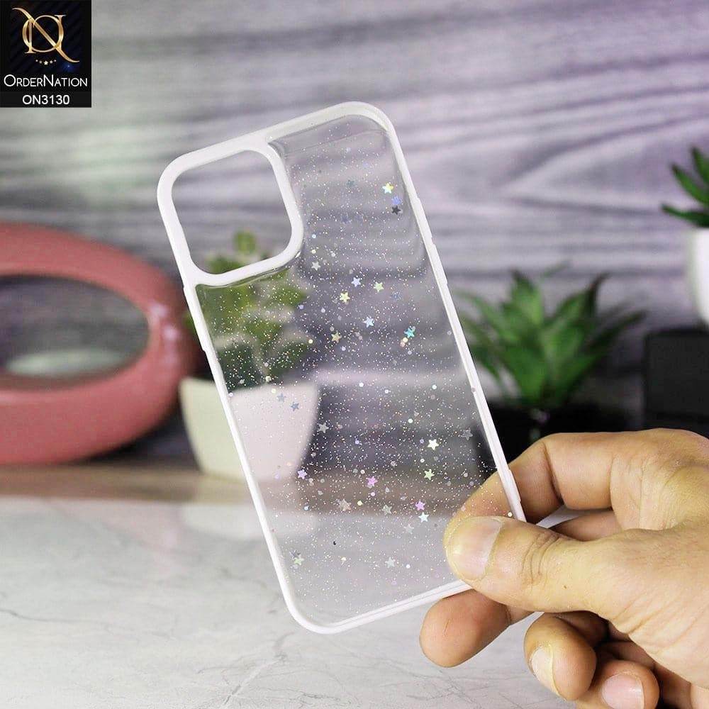 iPhone 13 Cover - White - New Bling Twinkle Stars Candy Color Soft Border Case