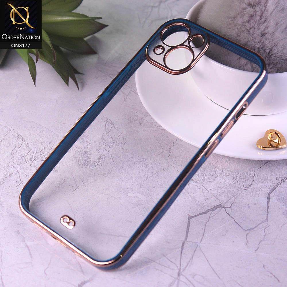 iPhone 13 Cover - Blue - Eletroplating Soft Square Straight Edge Transparent Soft Case With Camera Protection - Futurestore.pk