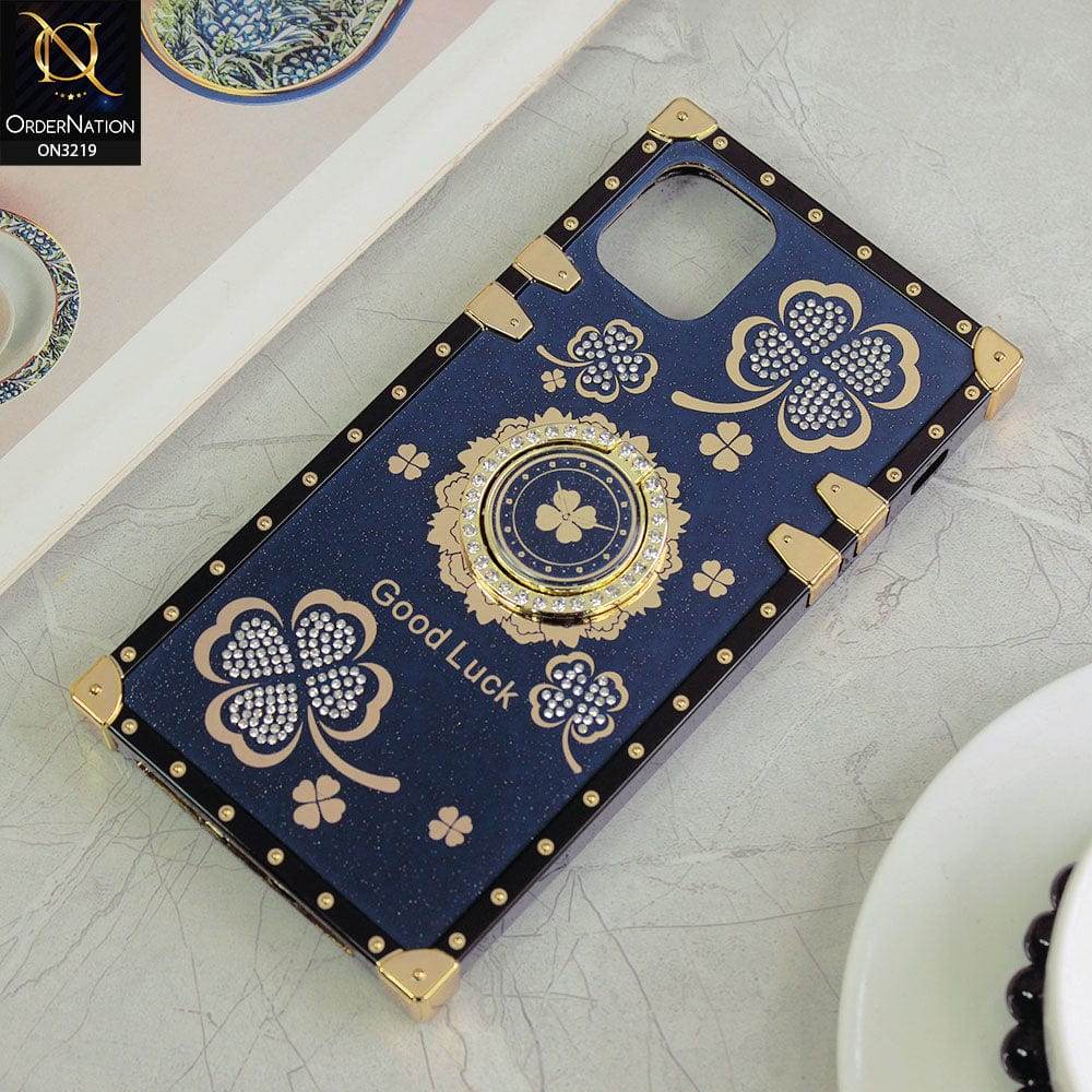 iPhone 11 Cover - Blue - Square Bling Diamond Glitter Soft TPU Trunk Case with Ring Holder - Futurestore.pk