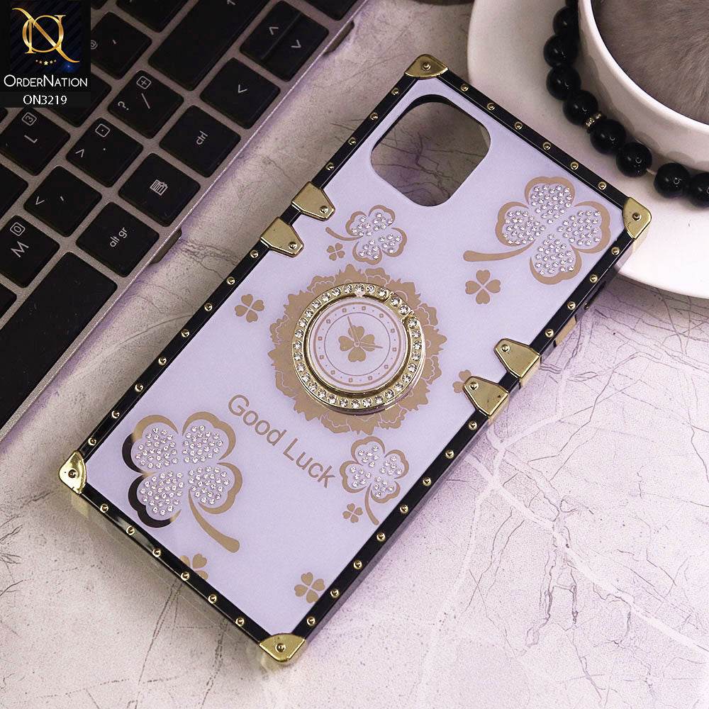 iPhone 11 Cover - Light Purple - Square Bling Diamond Glitter Soft TPU Trunk Case with Ring Holder - Futurestore.pk
