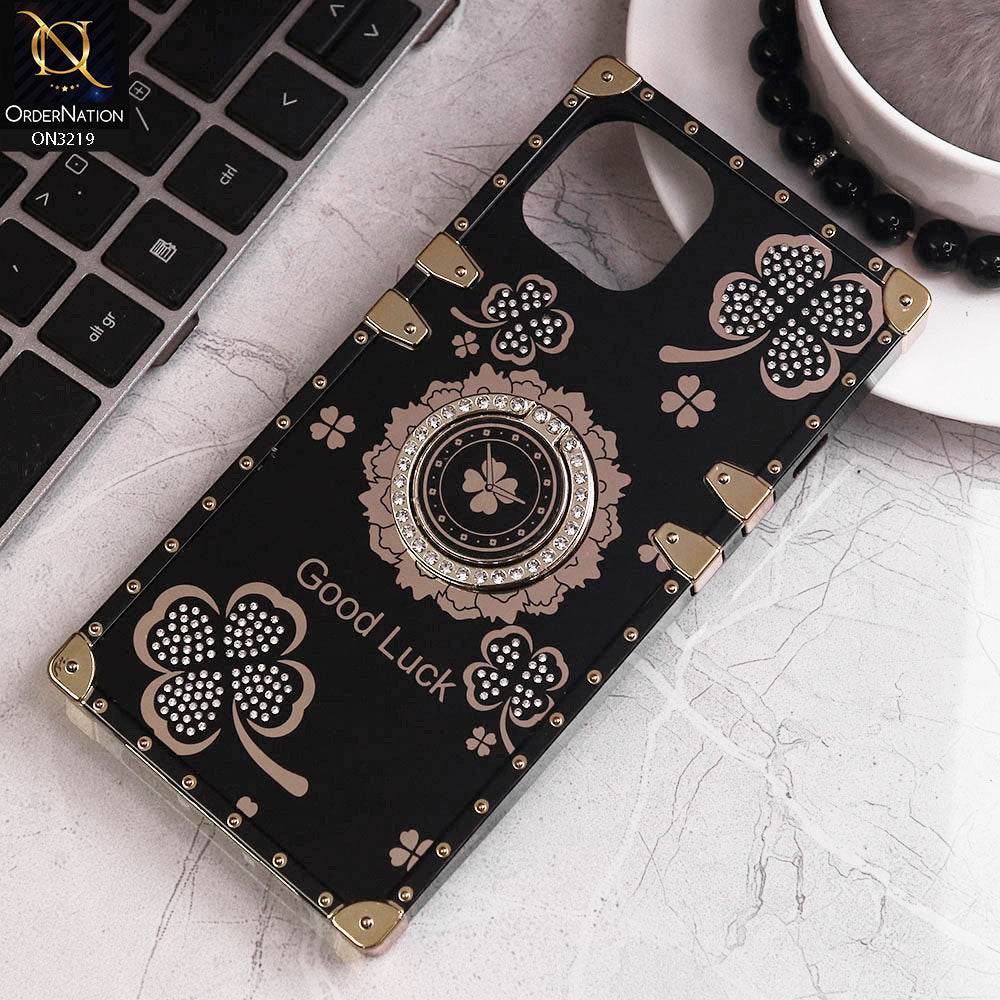 iPhone 13 Cover - Black - Square Bling Diamond Glitter Soft TPU Trunk Case with Ring Holder - Futurestore.pk