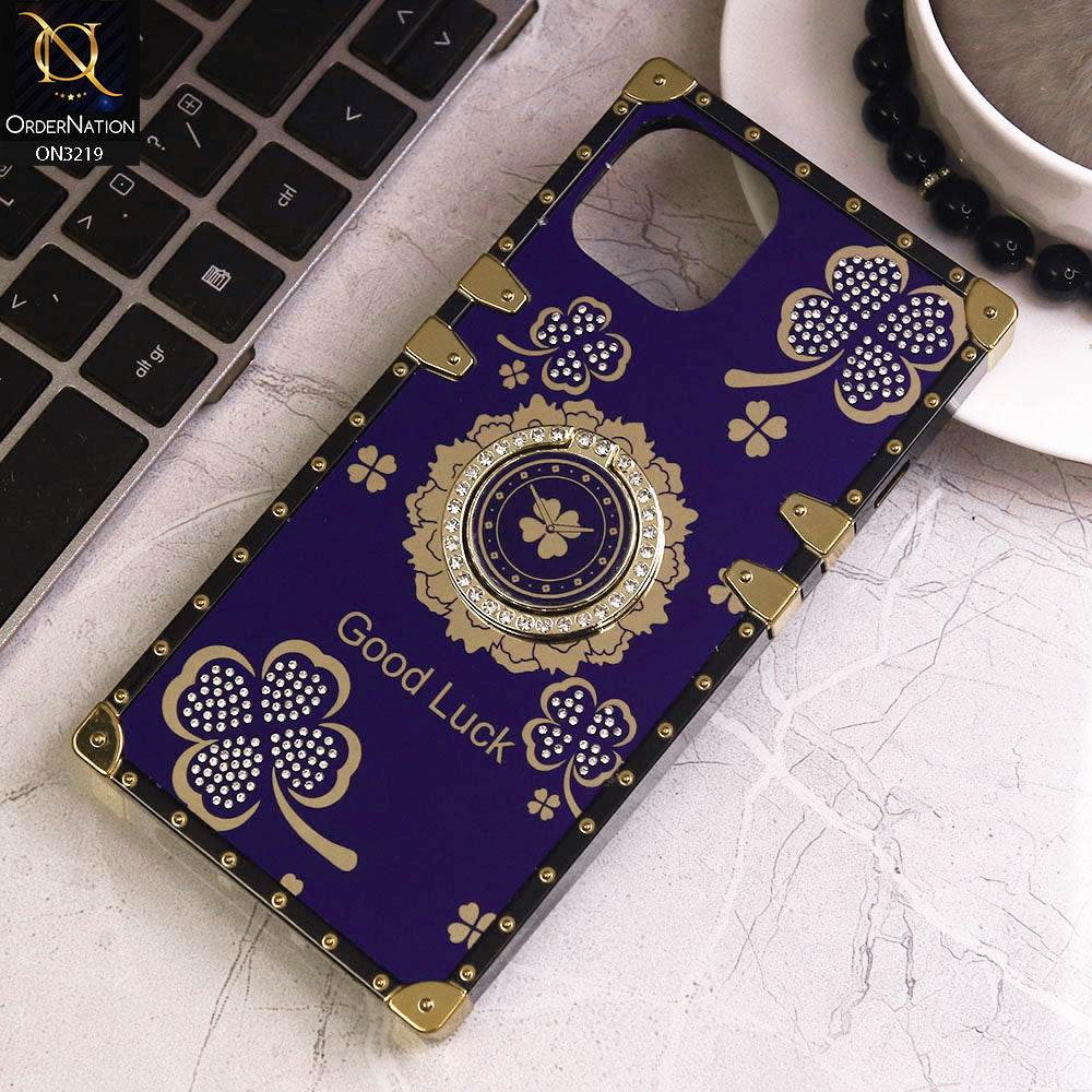 iPhone 13 Cover - Blue - Square Bling Diamond Glitter Soft TPU Trunk Case with Ring Holder - Futurestore.pk