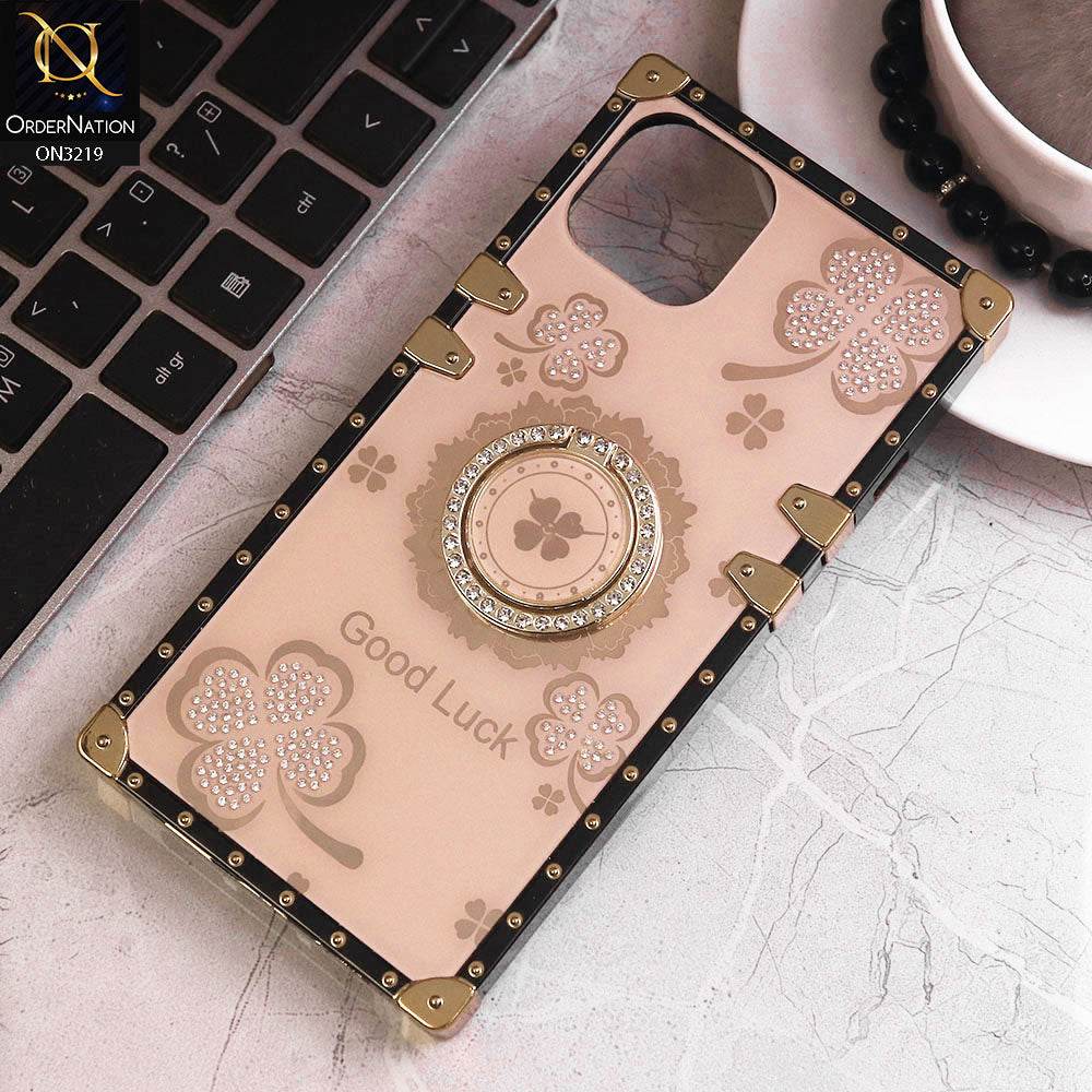 iPhone 13 Cover - Golden - Square Bling Diamond Glitter Soft TPU Trunk Case with Ring Holder - Futurestore.pk