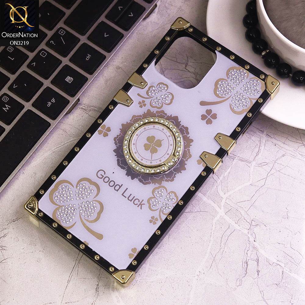 iPhone 13 Cover - Light Purple - Square Bling Diamond Glitter Soft TPU Trunk Case with Ring Holder - Futurestore.pk