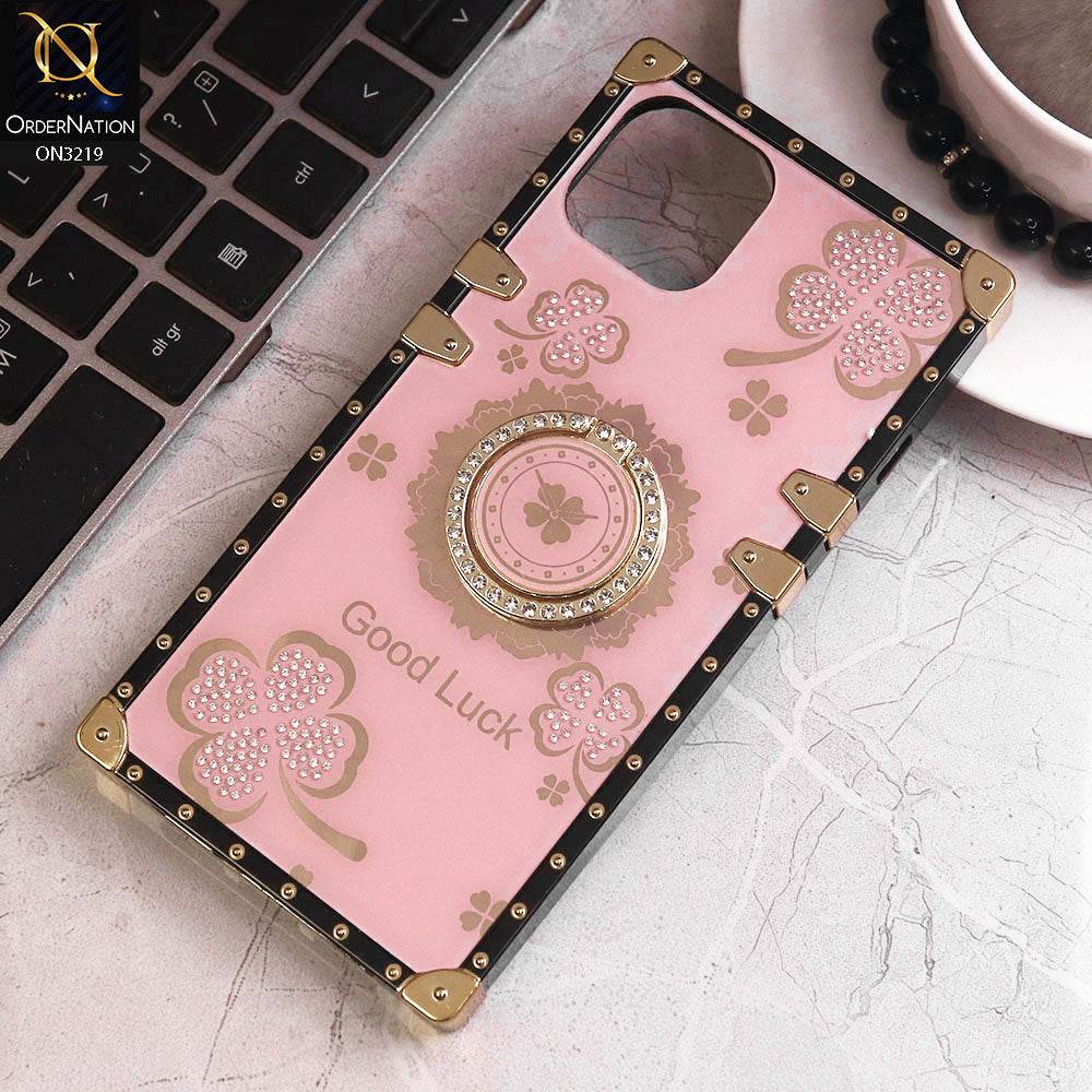 iPhone 13 Cover - Pink - Square Bling Diamond Glitter Soft TPU Trunk Case with Ring Holder - Futurestore.pk