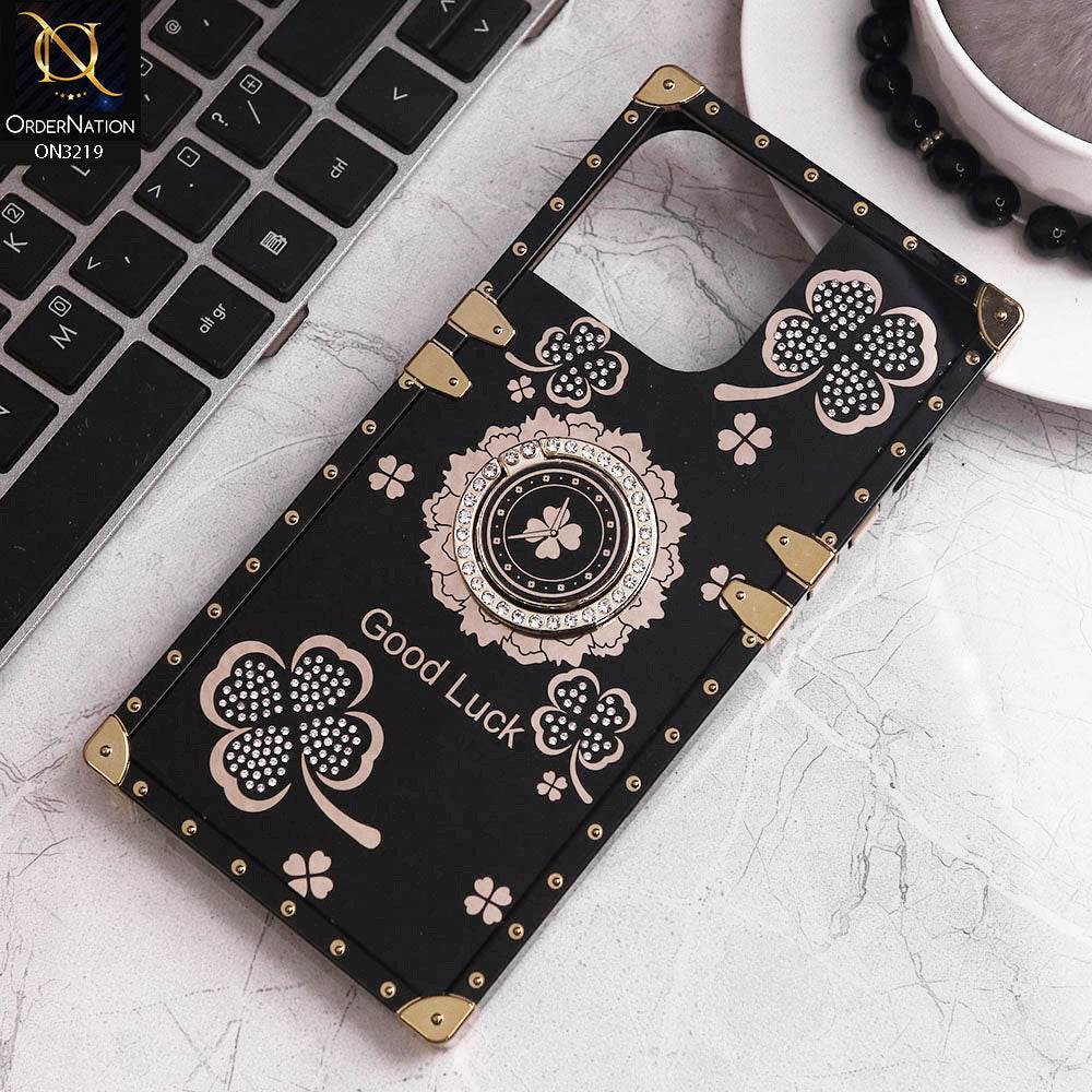 iPhone 16 Pro Max Cover - Black - Square Bling Diamond Glitter Soft TPU Trunk Case with Ring Holder - Futurestore.pk