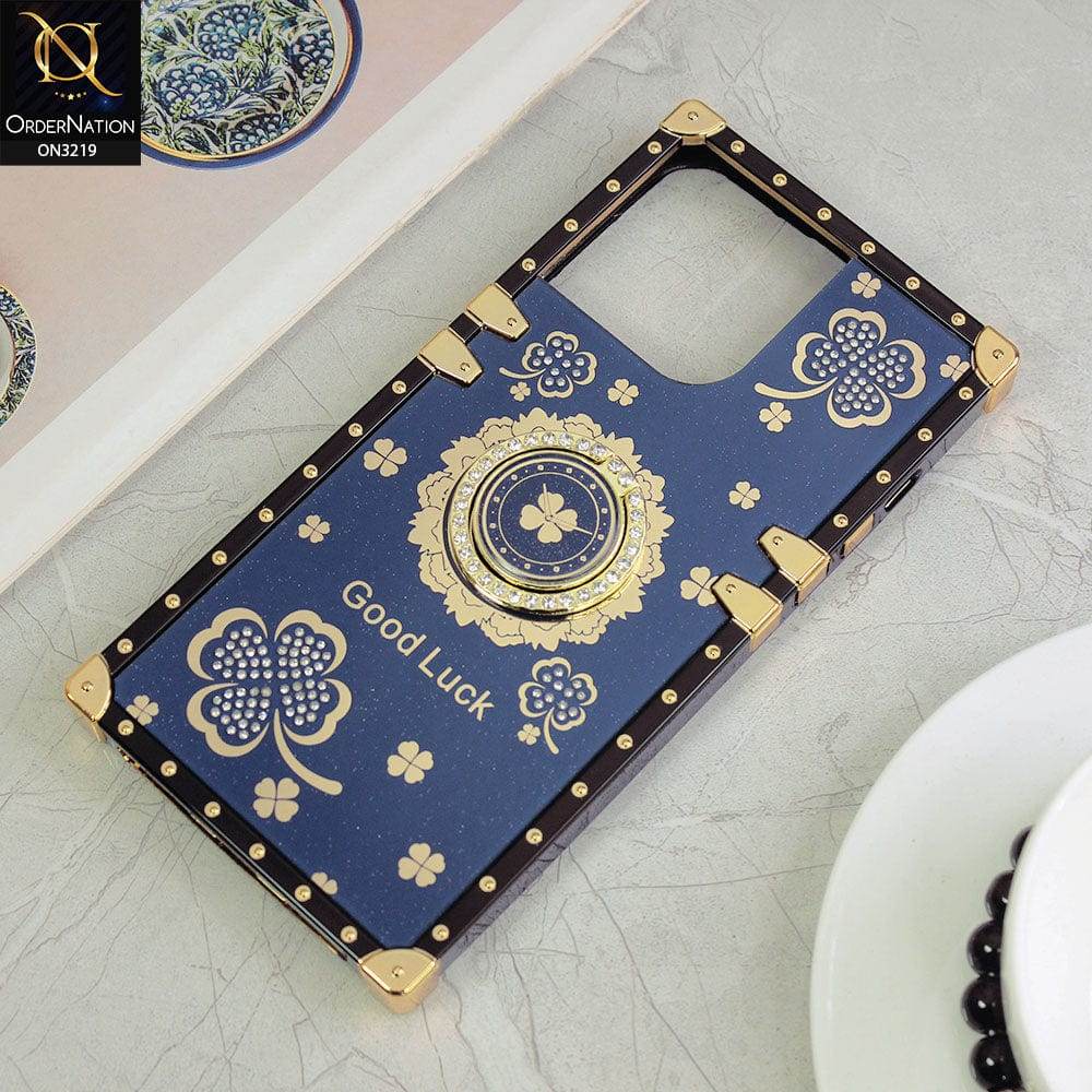 iPhone 16 Pro Max Cover - Blue - Square Bling Diamond Glitter Soft TPU Trunk Case with Ring Holder - Futurestore.pk