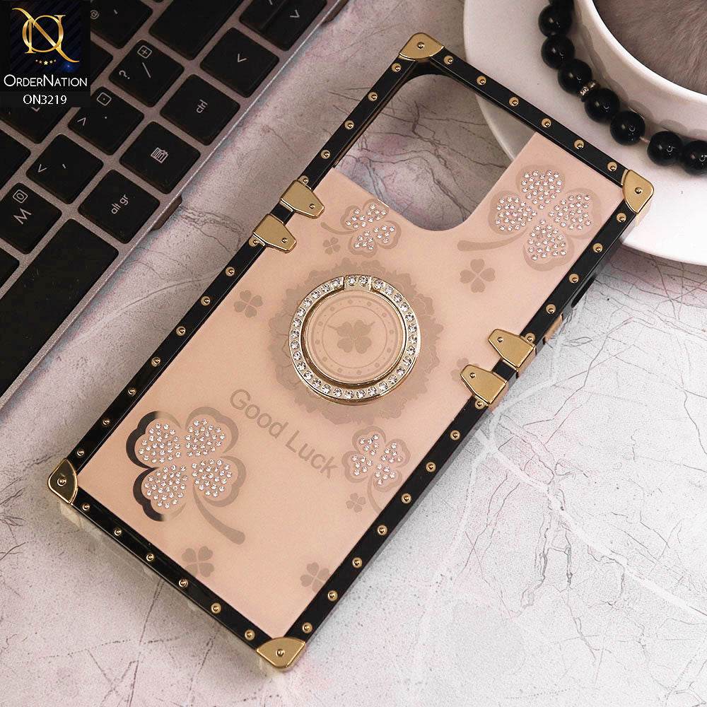 iPhone 16 Pro Max Cover - Golden - Square Bling Diamond Glitter Soft TPU Trunk Case with Ring Holder - Futurestore.pk