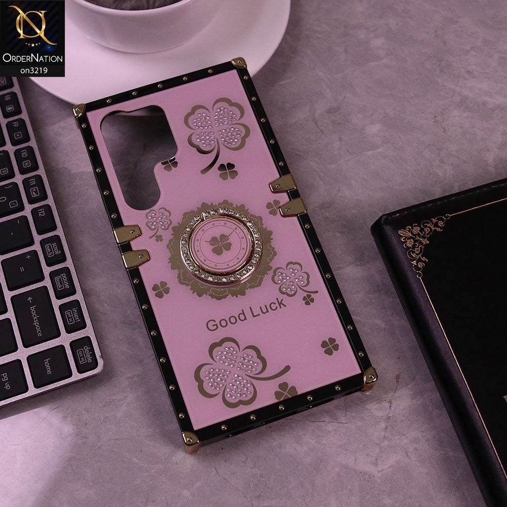 Samsung Galaxy S24 Ultra Cover - Pink - Square Bling Diamond Glitter Soft TPU Trunk Case with Ring Holder - Futurestore.pk