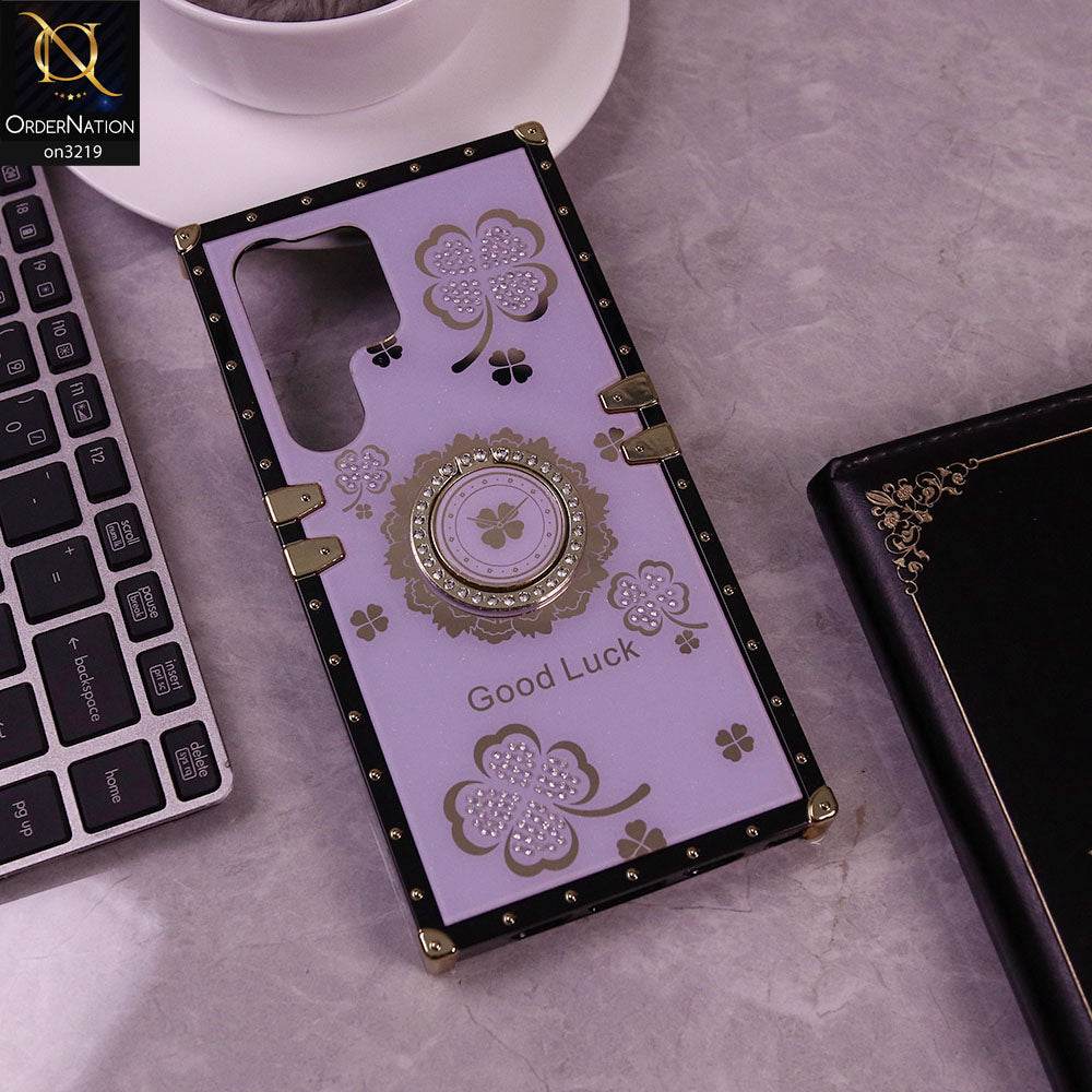 Samsung Galaxy S24 Ultra Cover - Purple - Square Bling Diamond Glitter Soft TPU Trunk Case with Ring Holder - Futurestore.pk