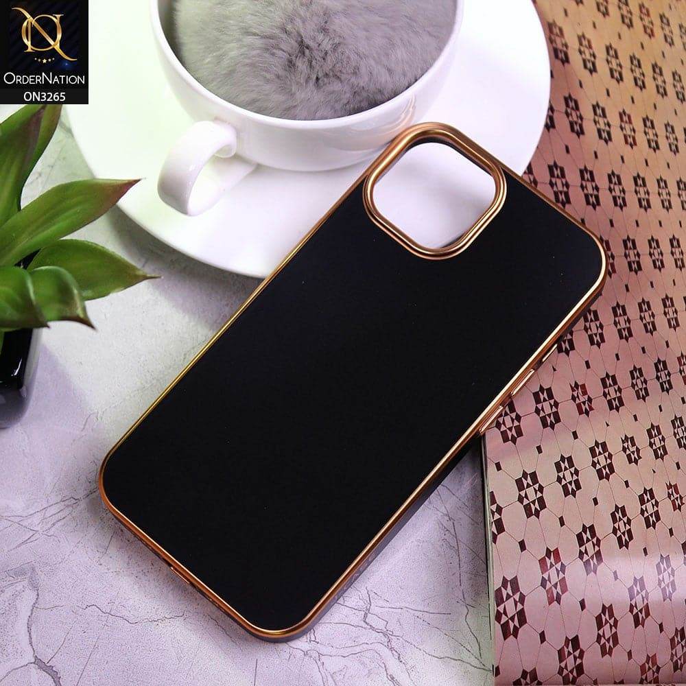 iPhone 13 Cover - Black - Soft Gold Plated Color Borders Back Case - Futurestore.pk