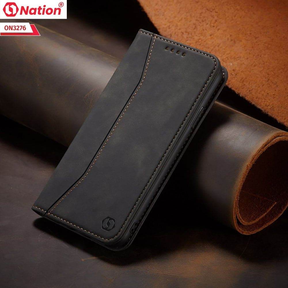 iPhone 13 Cover - Black - ONation Business Flip Series - Premium Magnetic Leather Wallet Flip book Card Slots Soft Case - Futurestore.pk
