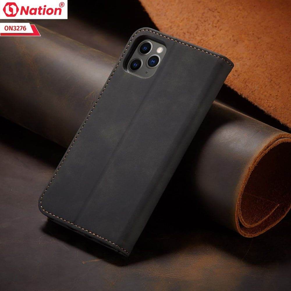 iPhone 13 Cover - Black - ONation Business Flip Series - Premium Magnetic Leather Wallet Flip book Card Slots Soft Case - Futurestore.pk