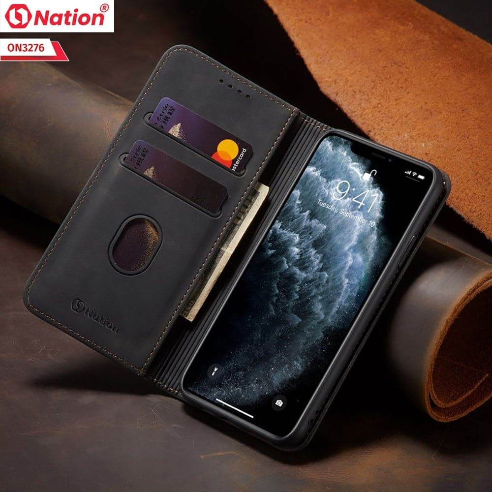 iPhone 13 Cover - Black - ONation Business Flip Series - Premium Magnetic Leather Wallet Flip book Card Slots Soft Case - Futurestore.pk