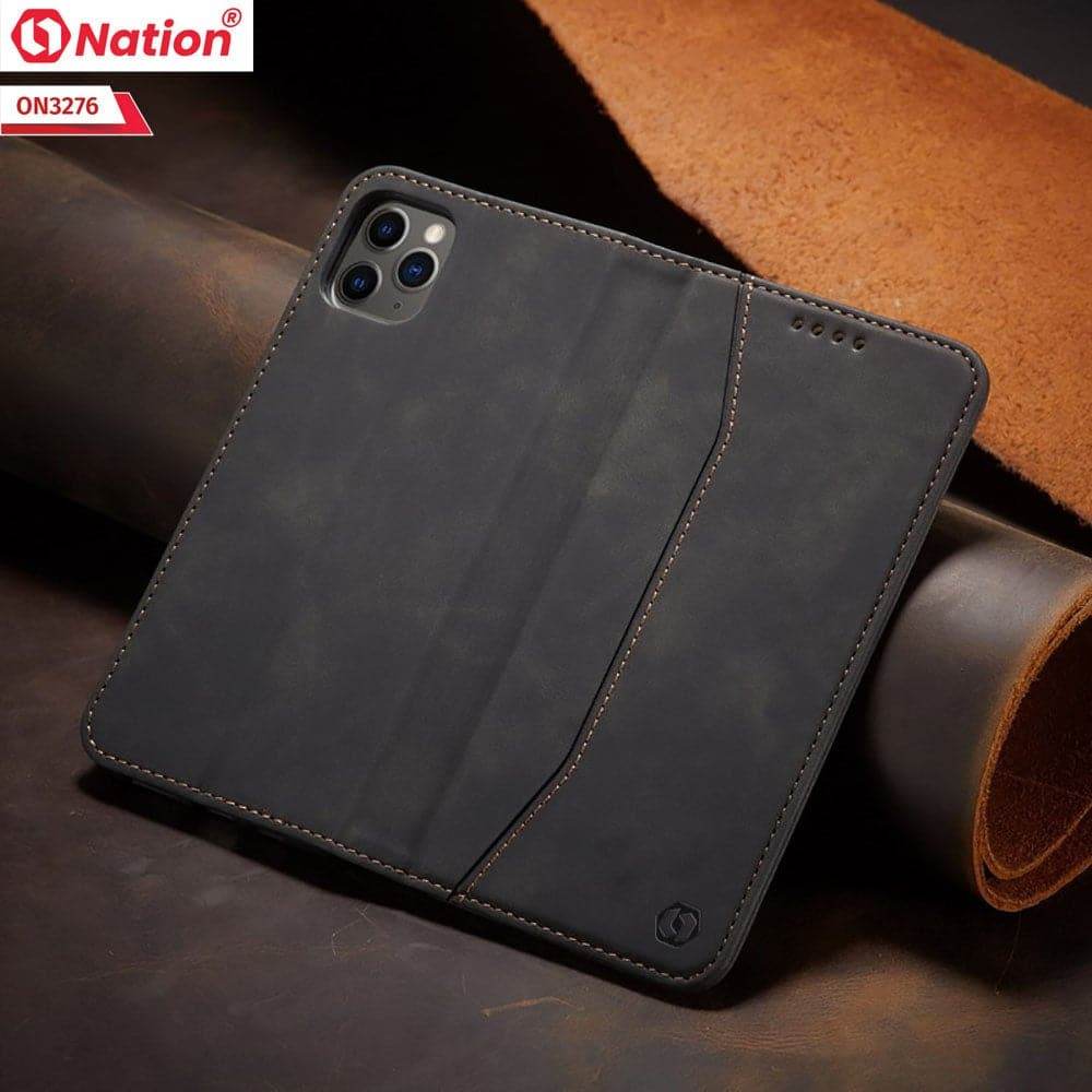 iPhone 13 Cover - Black - ONation Business Flip Series - Premium Magnetic Leather Wallet Flip book Card Slots Soft Case - Futurestore.pk
