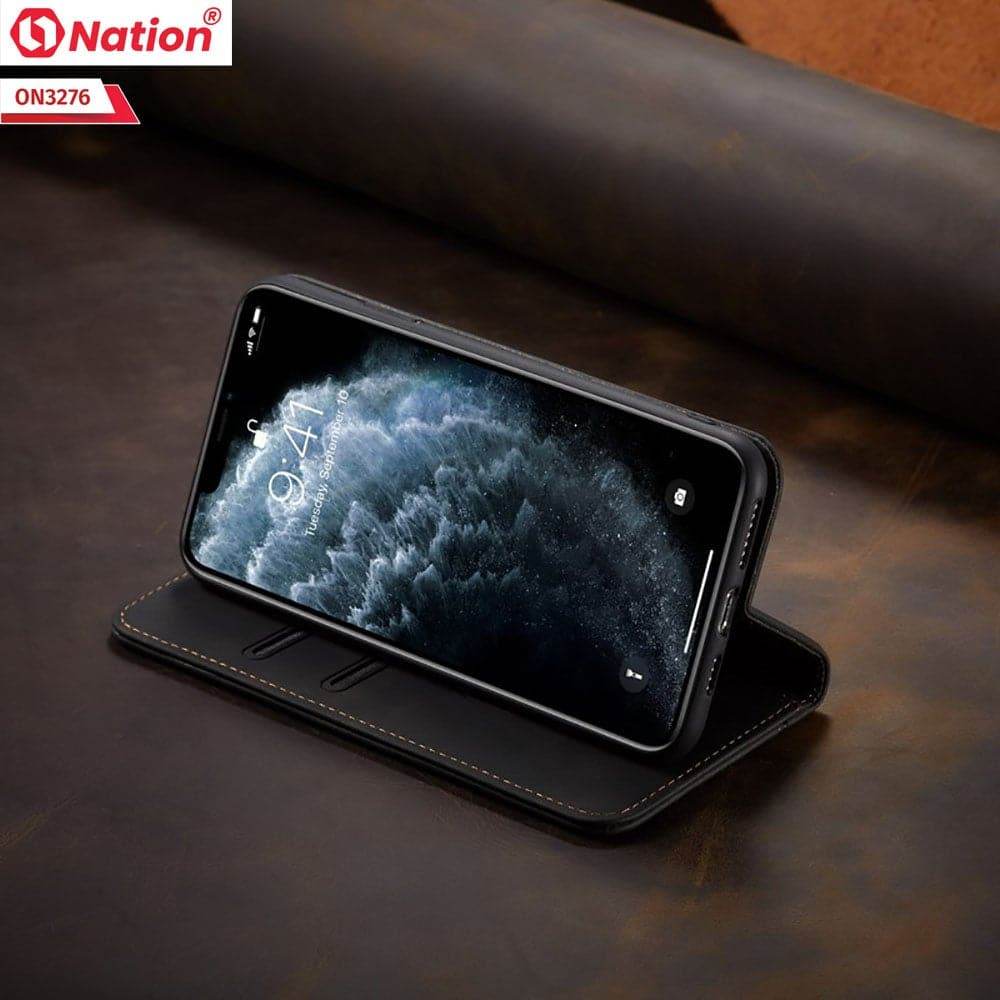 iPhone 13 Cover - Black - ONation Business Flip Series - Premium Magnetic Leather Wallet Flip book Card Slots Soft Case - Futurestore.pk