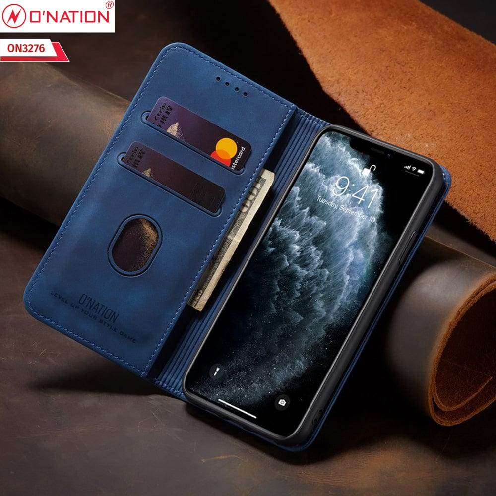iPhone 13 Cover - Blue - ONation Business Flip Series - Premium Magnetic Leather Wallet Flip book Card Slots Soft Case - Futurestore.pk