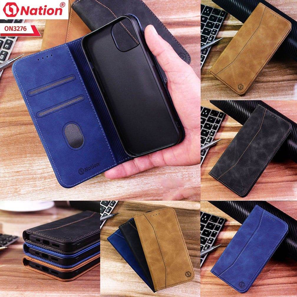 iPhone 13 Cover - Black - ONation Business Flip Series - Premium Magnetic Leather Wallet Flip book Card Slots Soft Case - Futurestore.pk