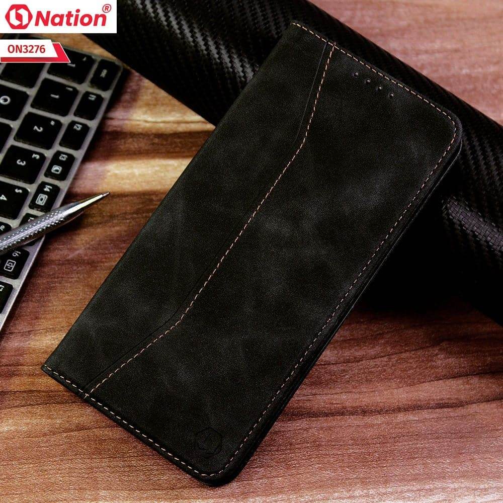 iPhone 13 Cover - Black - ONation Business Flip Series - Premium Magnetic Leather Wallet Flip book Card Slots Soft Case - Futurestore.pk