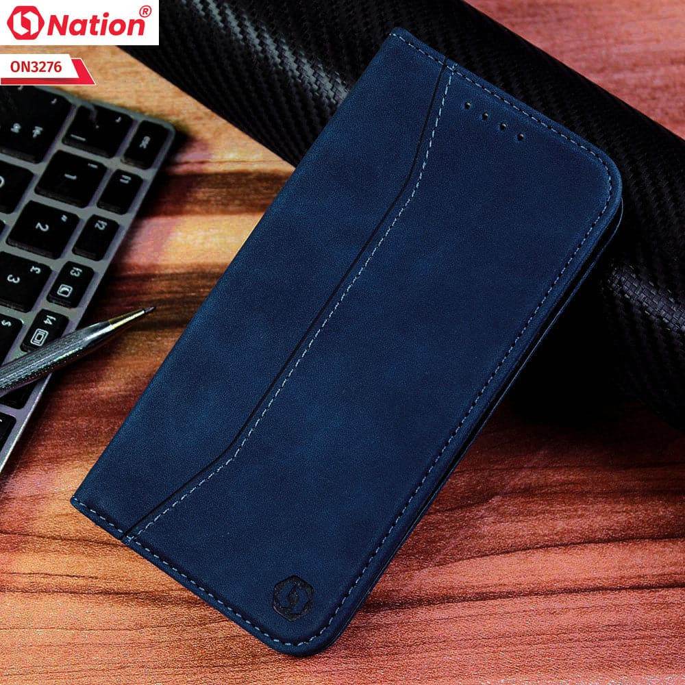 iPhone 13 Cover - Blue - ONation Business Flip Series - Premium Magnetic Leather Wallet Flip book Card Slots Soft Case - Futurestore.pk
