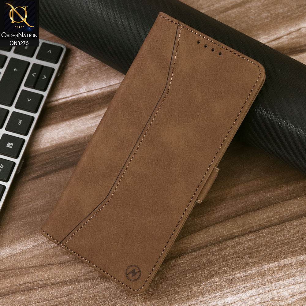 Samsung Galaxy S24 Ultra Cover - Light Brown - ONation Business Flip Series - Premium Magnetic Leather Wallet Flip book Card Slots Soft Case - Futurestore.pk