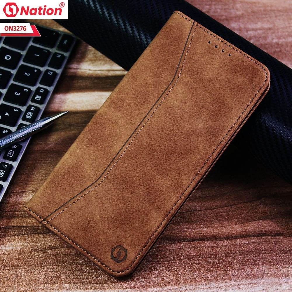 iPhone 13 Cover - Light Brown - ONation Business Flip Series - Premium Magnetic Leather Wallet Flip book Card Slots Soft Case - Futurestore.pk
