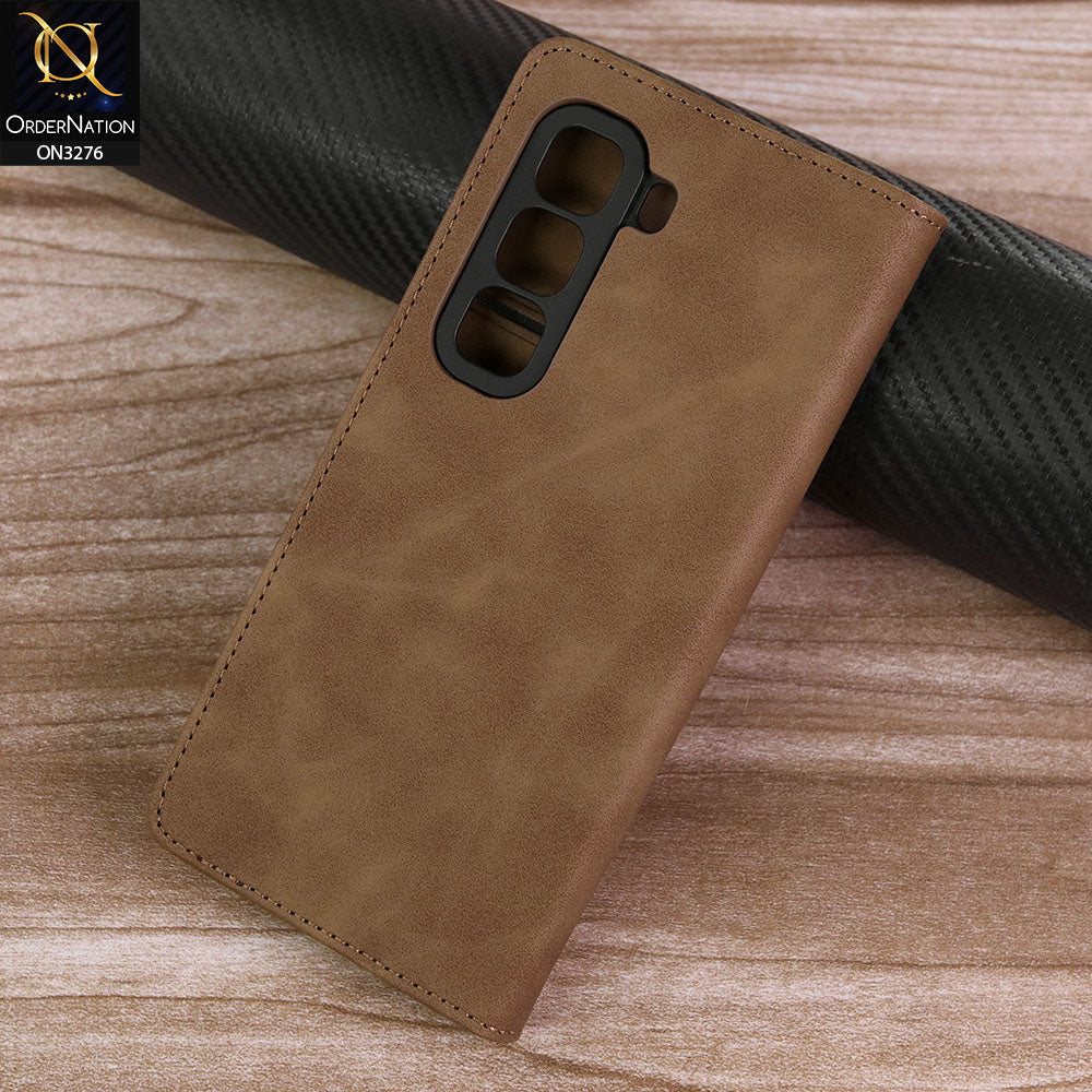 Infinix Hot 50 Pro Plus Cover - Light Brown - ONation Business Flip Series - Premium Magnetic Leather Wallet Flip book Card Slots Soft Case