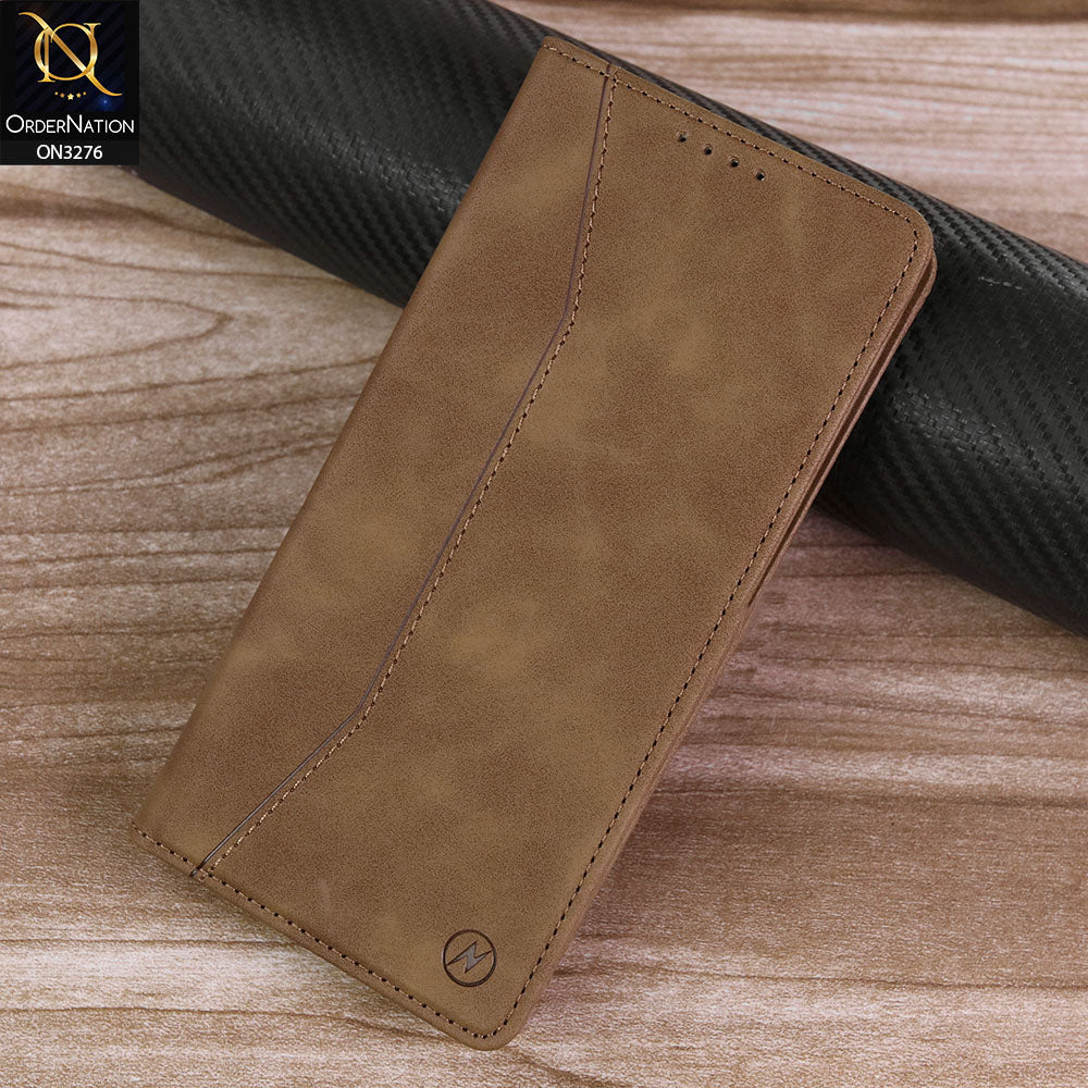 Infinix Note 40 Pro Cover - Light Brown - ONation Business Flip Series - Premium Magnetic Leather Wallet Flip book Card Slots Soft Case