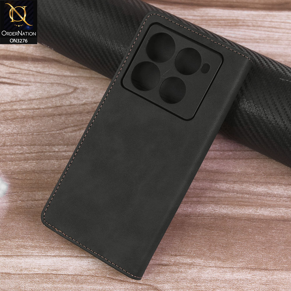 Infinix Note 40 Pro Cover - Black - ONation Business Flip Series - Premium Magnetic Leather Wallet Flip book Card Slots Soft Case