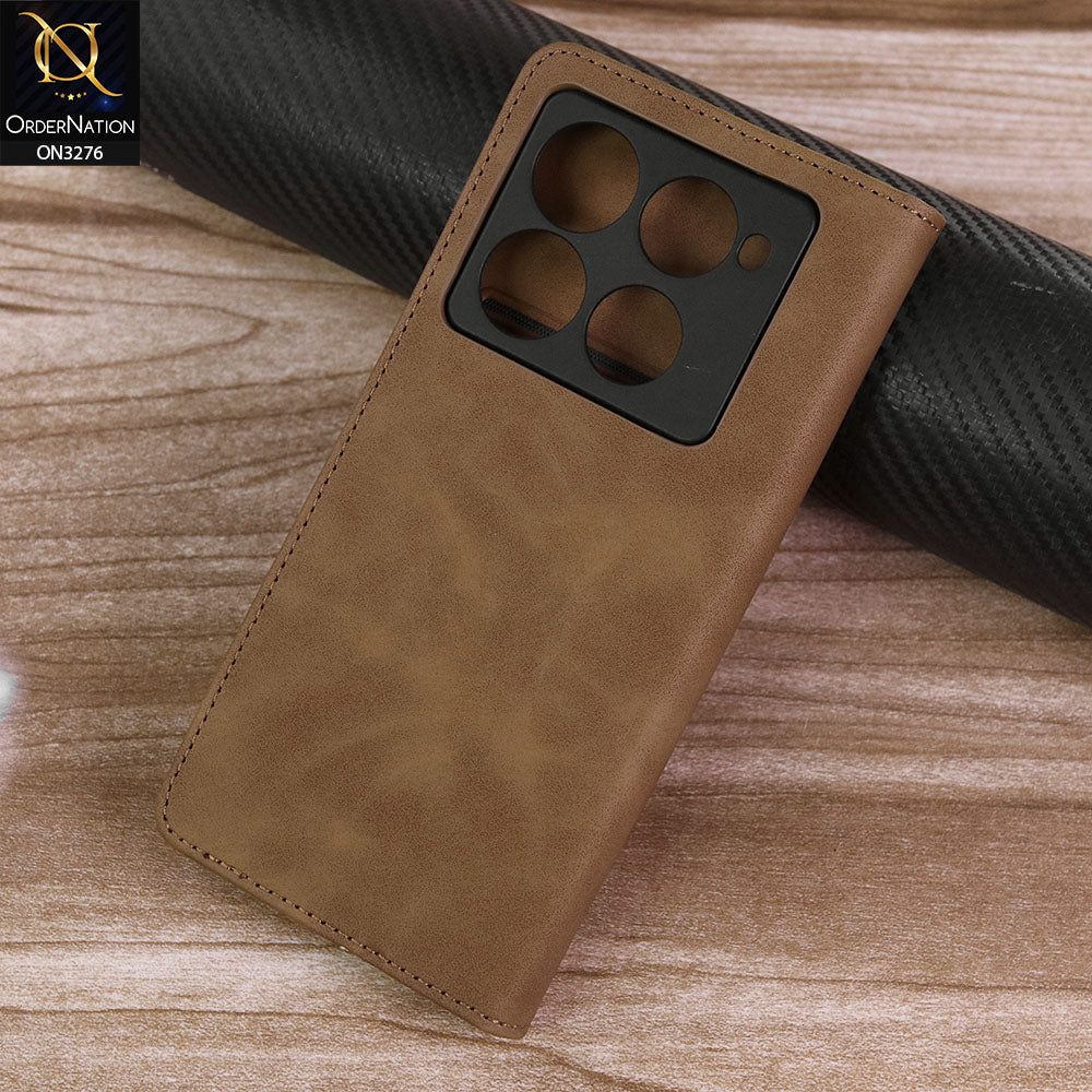 Infinix Note 40 Pro Cover - Light Brown - ONation Business Flip Series - Premium Magnetic Leather Wallet Flip book Card Slots Soft Case