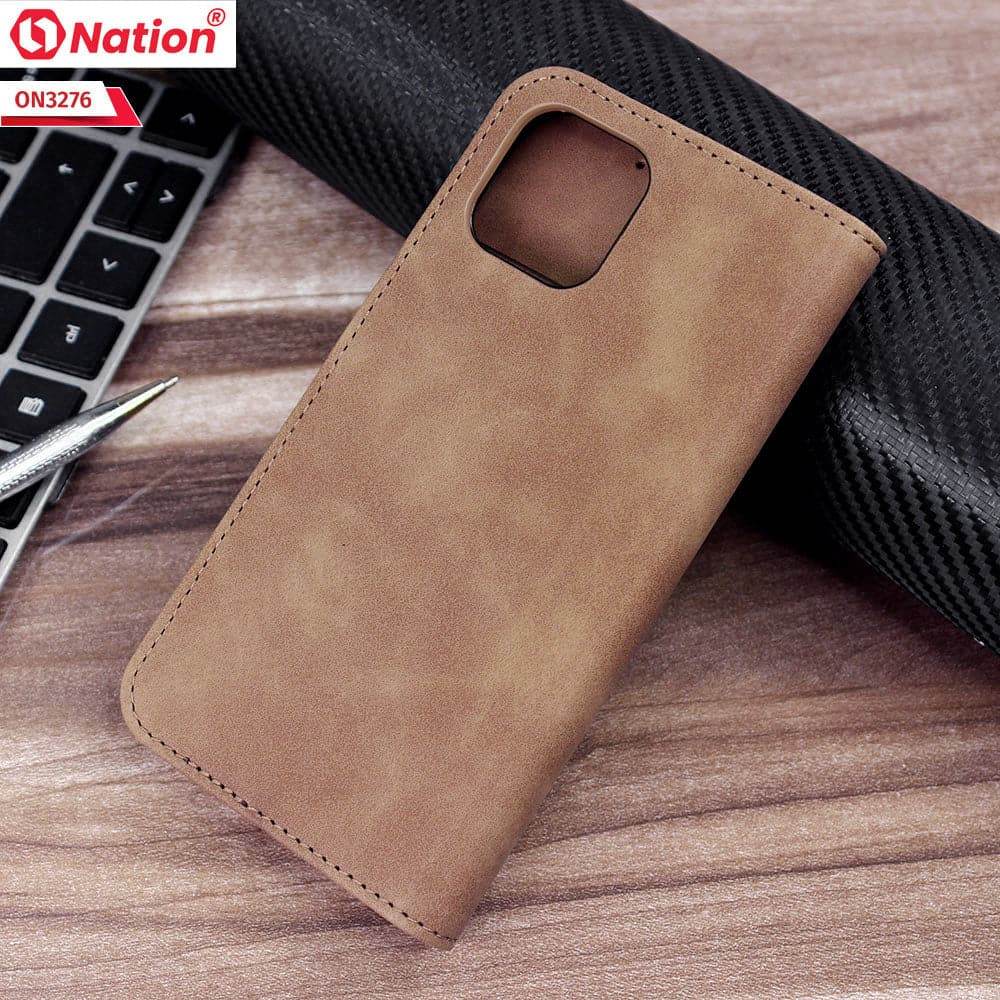 iPhone 11 Cover - Light Brown - ONation Business Flip Series - Premium Magnetic Leather Wallet Flip book Card Slots Soft Case - Futurestore.pk