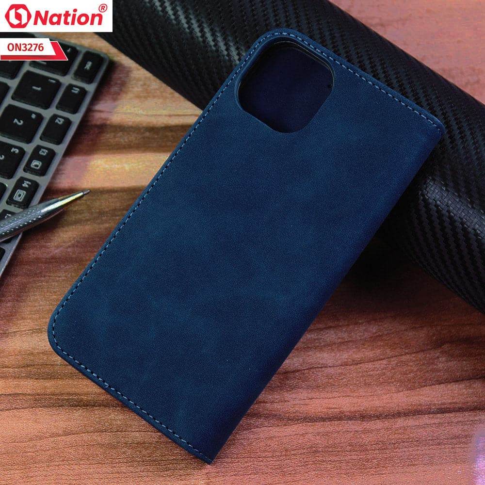 iPhone 13 Cover - Blue - ONation Business Flip Series - Premium Magnetic Leather Wallet Flip book Card Slots Soft Case - Futurestore.pk