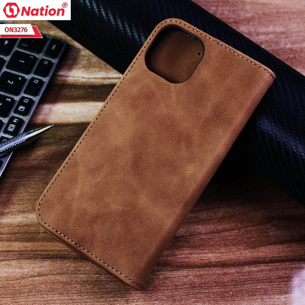 iPhone 13 Cover - Light Brown - ONation Business Flip Series - Premium Magnetic Leather Wallet Flip book Card Slots Soft Case - Futurestore.pk