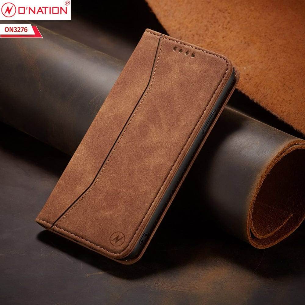 iPhone 11 Cover - Light Brown - ONation Business Flip Series - Premium Magnetic Leather Wallet Flip book Card Slots Soft Case - Futurestore.pk