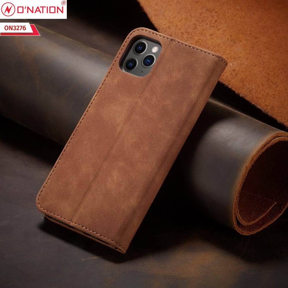 iPhone 11 Cover - Light Brown - ONation Business Flip Series - Premium Magnetic Leather Wallet Flip book Card Slots Soft Case - Futurestore.pk